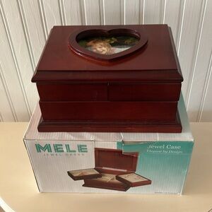 Mele Wooden Jewelry Case With 2 Swing Out Storage & Glass Covered Top For Photo